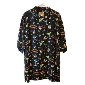 Big Dogs Mens 3XL Cocktail Print Button Up Camp Shirt Novelty Party